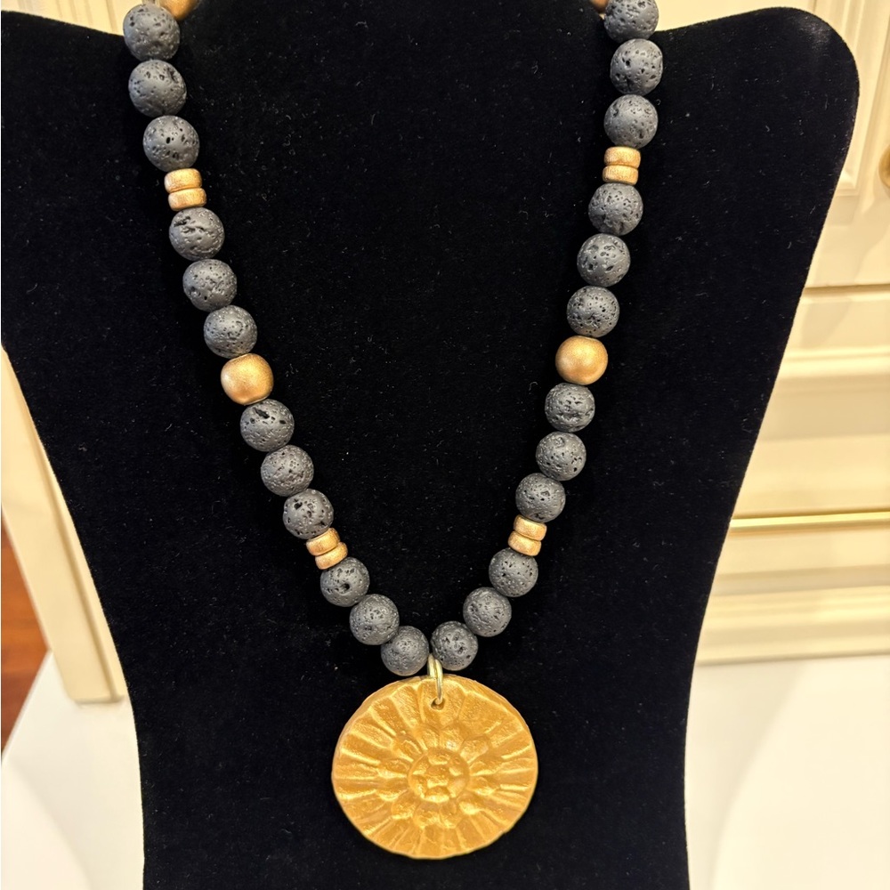 Hidden Truth Jewelry,Black Lava&Gold beads,18”, Psalm 138:8 verse